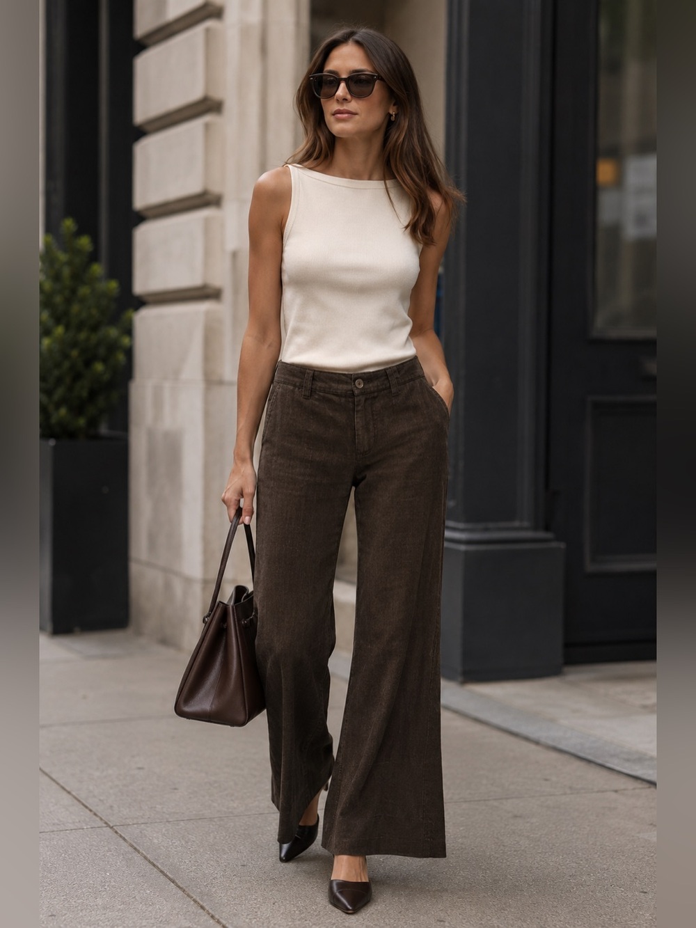 Banana Republic Women’s Dark Brown Organic Linen Flare Pants 14
